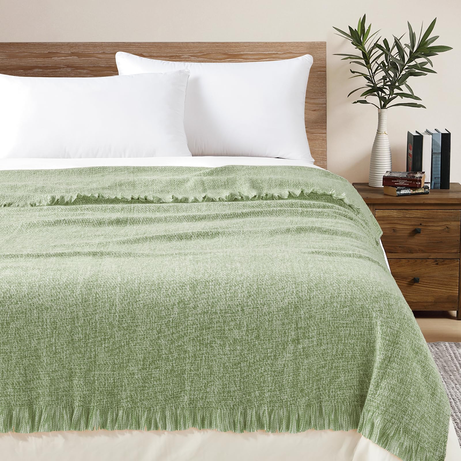 BOURINA Faux Cashmere Fringe Throw Blanket Decorative Lightweight Throw Soft Cozy for Bed or Sofa Outdoor Blanket 127x178cm Mint - Image 3