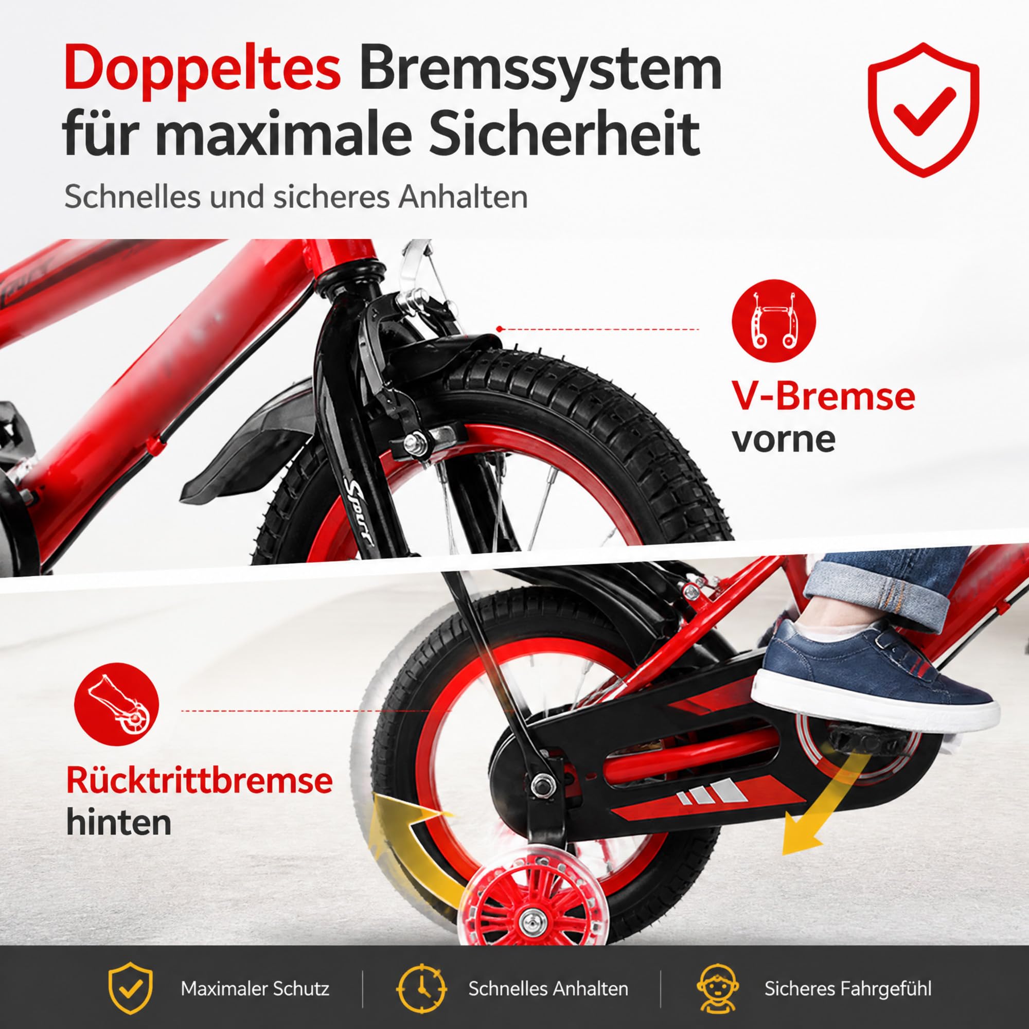 14 Zoll Kinderfahrrad ab 3 Jahre mit Stützrädern & Rücktritt | Höhenverstellbar, inkl. Korb & Kettenschutz für Mädchen und Jungen Fahrrad für Schulung Outdoor