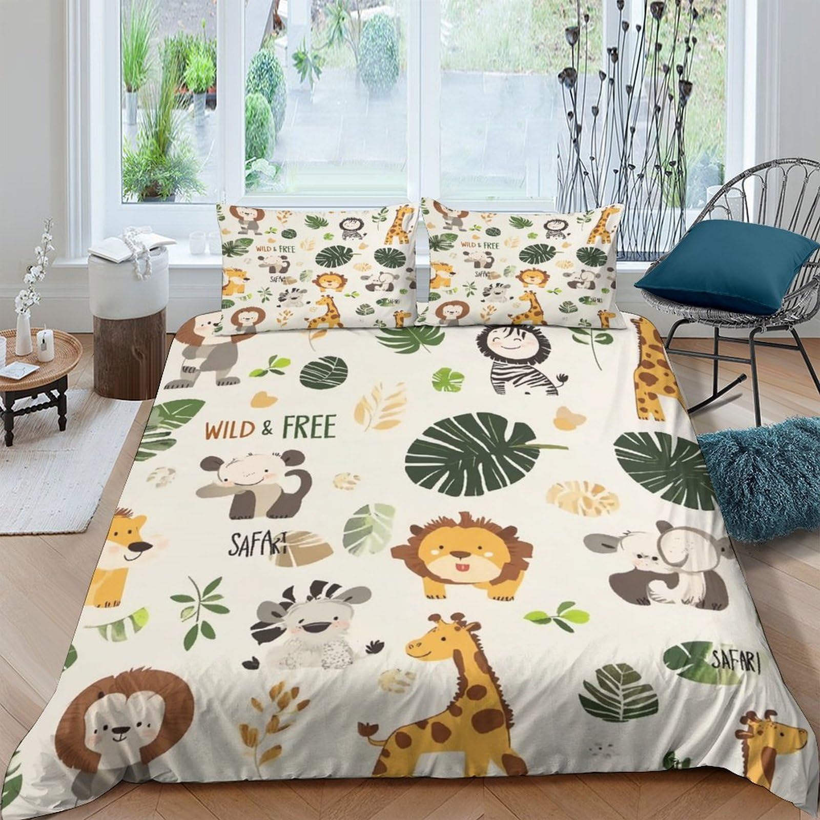 Ctjqhvkz Style-10 3D Printed Safari Animals Fitted Sheet Microfiber Soft Breathable Jungle Leaves Mattress Cover For Bedroom Dorm Decor Single（135X200cm）