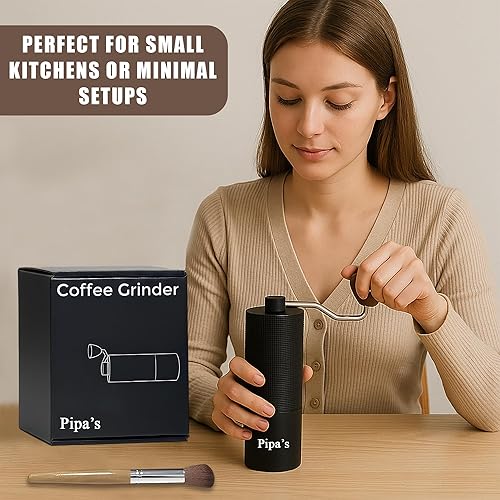 Miniatura 2 de pipa's Molinillo de café manual ajustable de acero inoxidable con cepillo, capacidad (1.33 onzas), ligero y fácil de limpiar, molinillo de café de