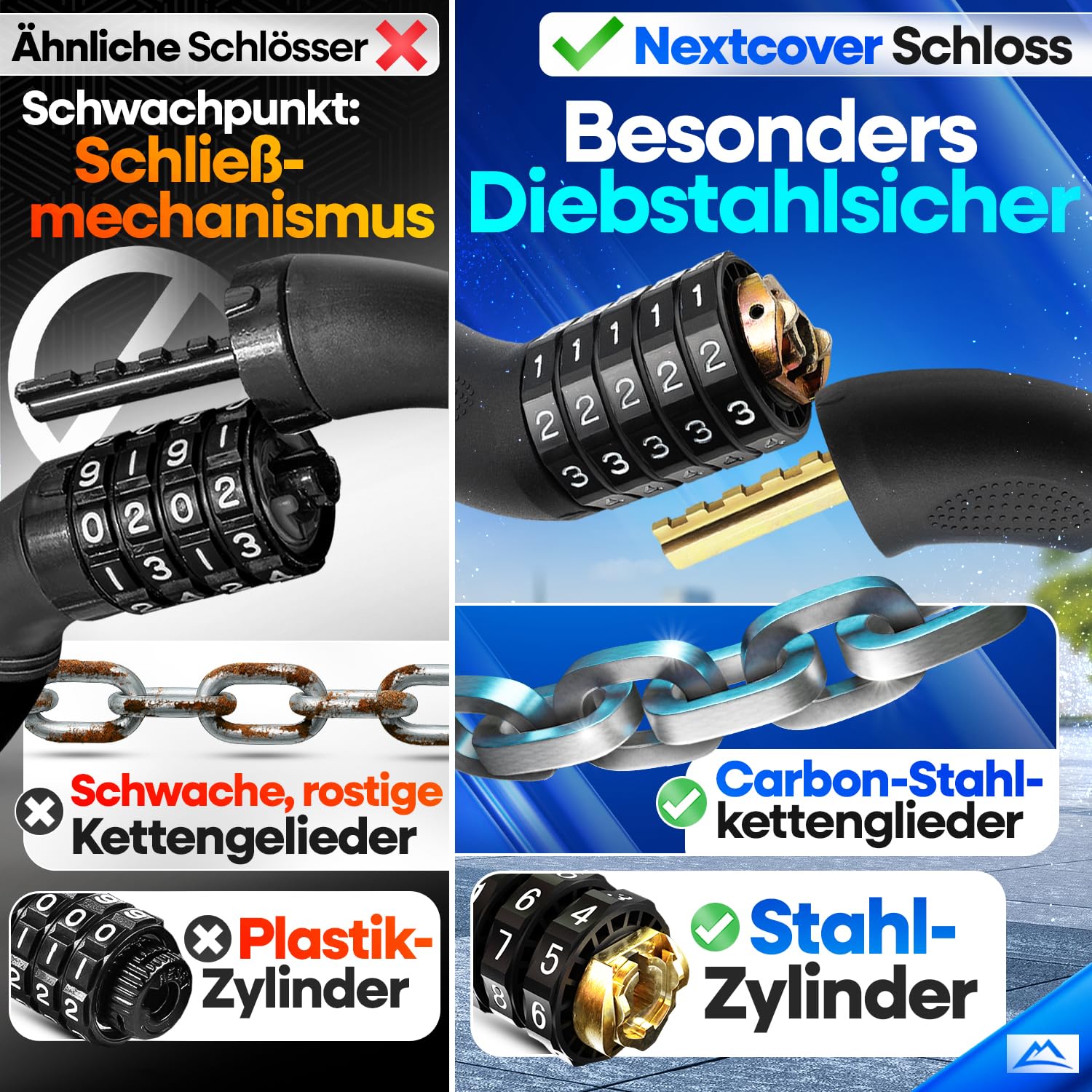 NEXTCOVER® Fahrradschloss mit Zahlencode LockPro - Das Original