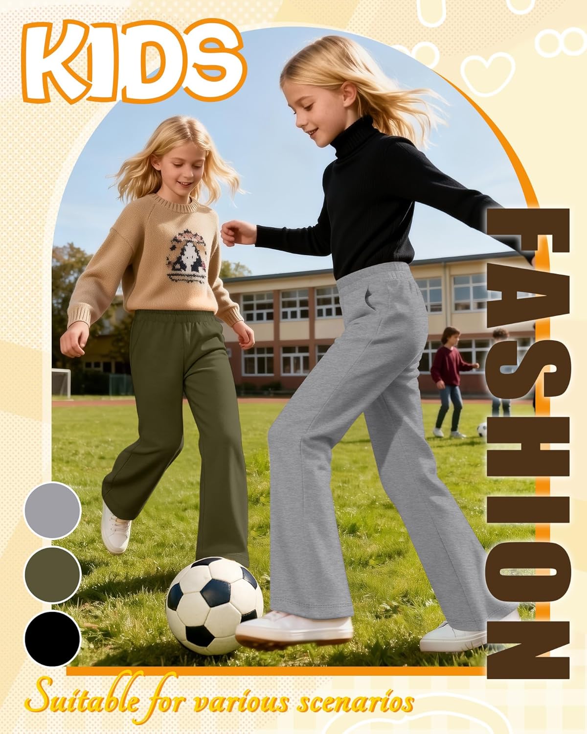 3 Pack Girls' Sweatpants Kids Straight Leg Casual Baggy Joggers Teen Loose Athletic Lightweight Pants with Pocket - Image 5