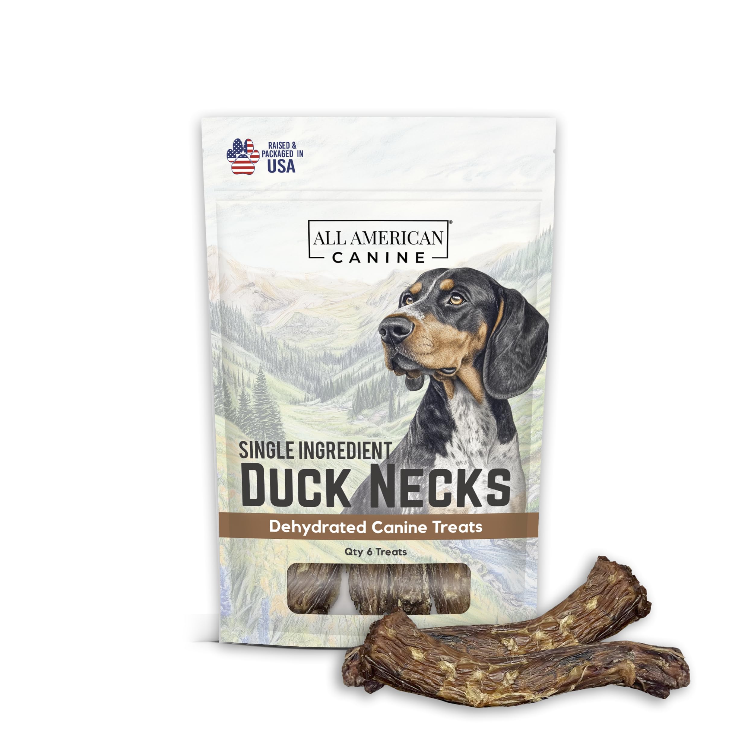 All American Canine 6 Natural Duck Neck Dog Treats – Single Ingredient, Dehydrated & Chewy – Low-Fat, High-Protein Training Reward – Made in USA