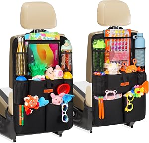 SURDOCA Car Seat Organizer with 11Inch Tablet Holder,8 Pockets,4th Gen Road Trip Essentials for Kids,Backseat Organizer Protectors Storage Accessories