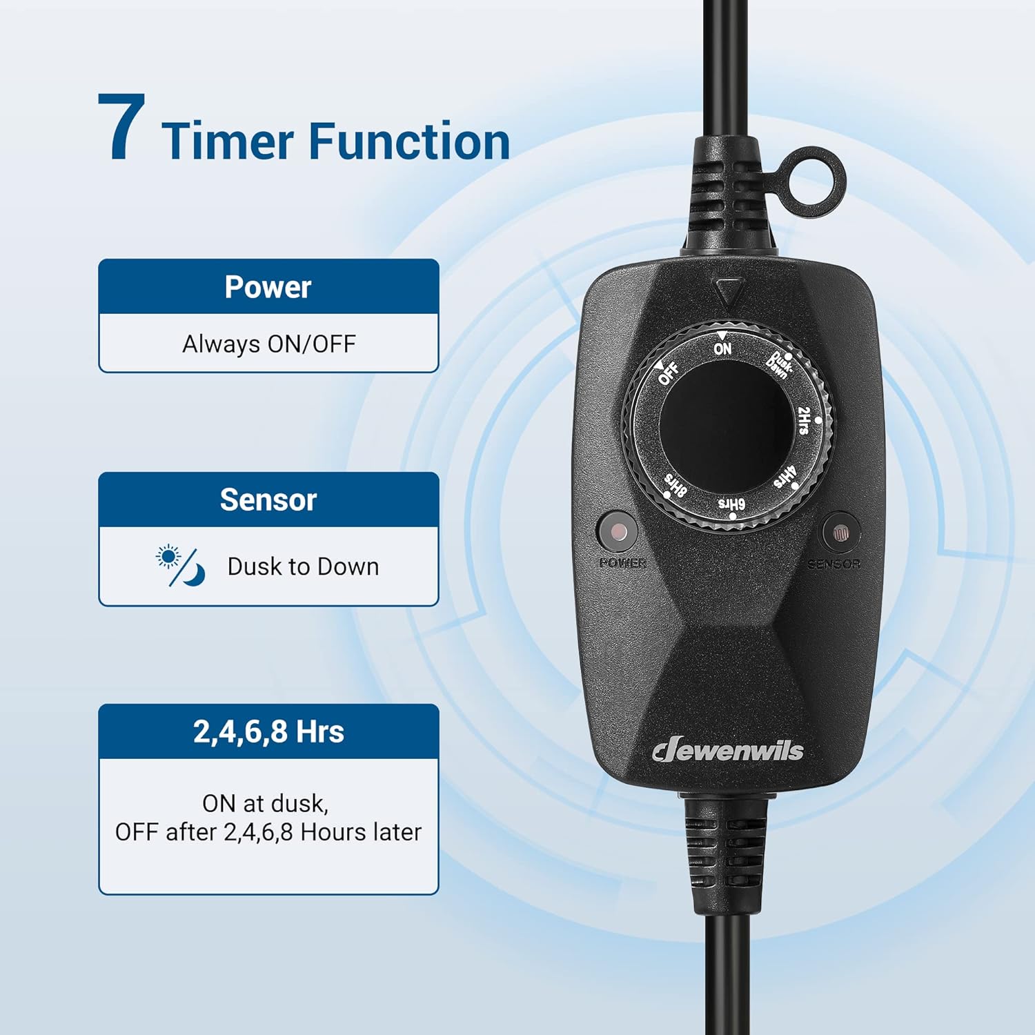DEWENWILS Light Timer Outdoor Weatherproof with 2 FT Extension Cord, Photocell Timer Switch with 3 Grounded Outlets for Landscape Light, String Lights, UL Listed