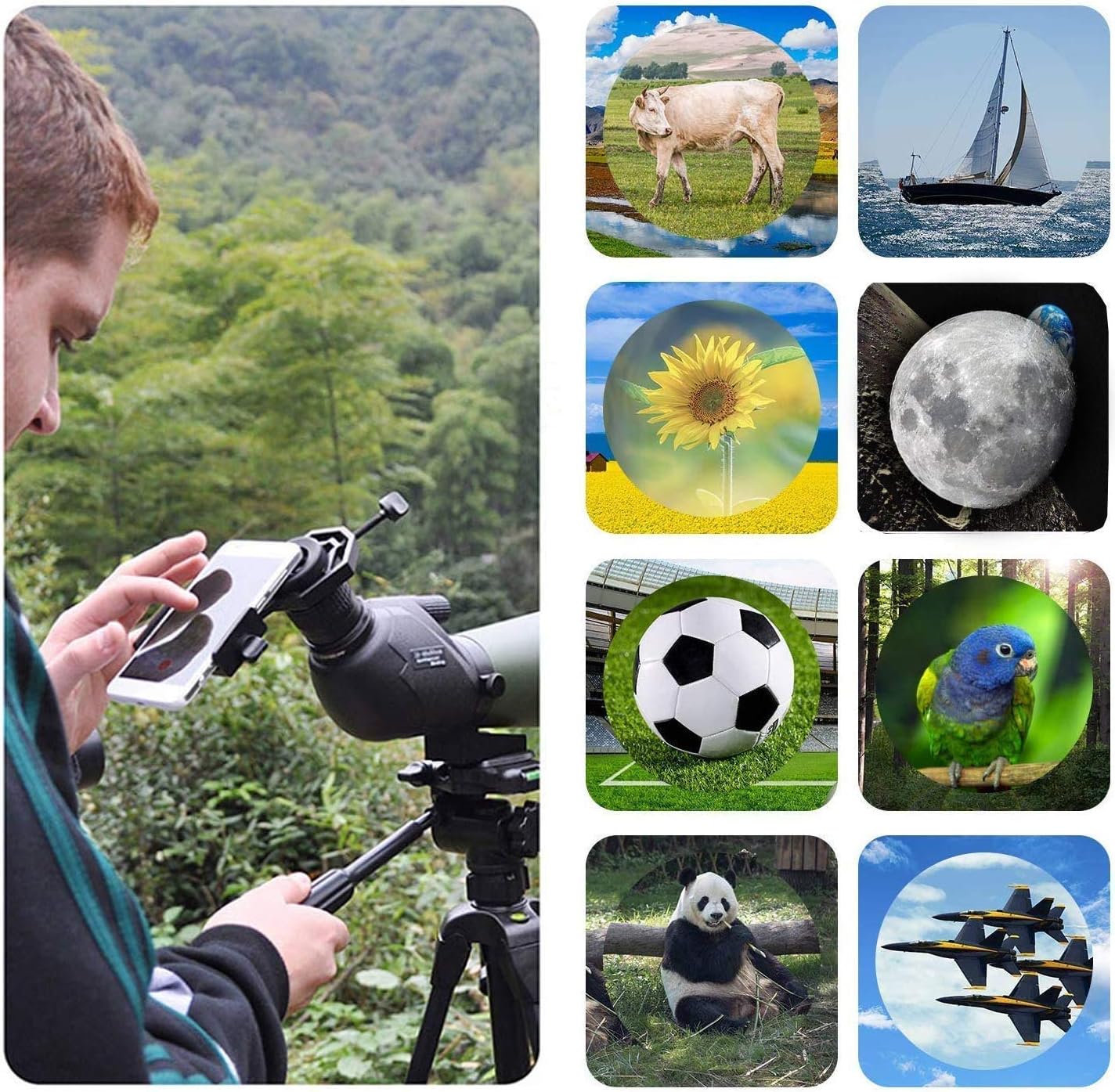 Universal Cell Phone Adapter Mount Smartphone Quick Photography Adapter Mount Compatible Monocular Binocular Spotting Scope Telescope Microscope, Record The Nature The World