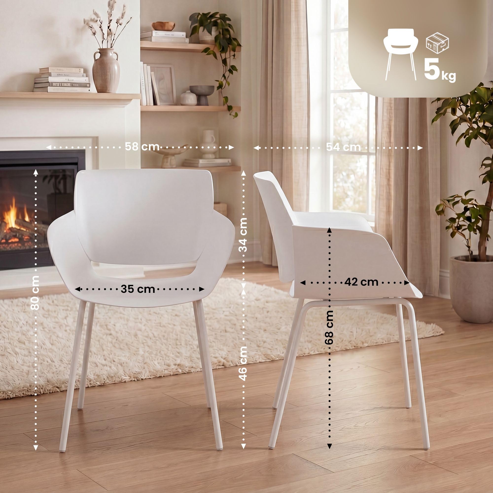 CLP Silla Alpena para Interior o Exterior I Butacas Modernas con Respaldo para jardín I Silla Resistente con reposabrazos Color:Blanco