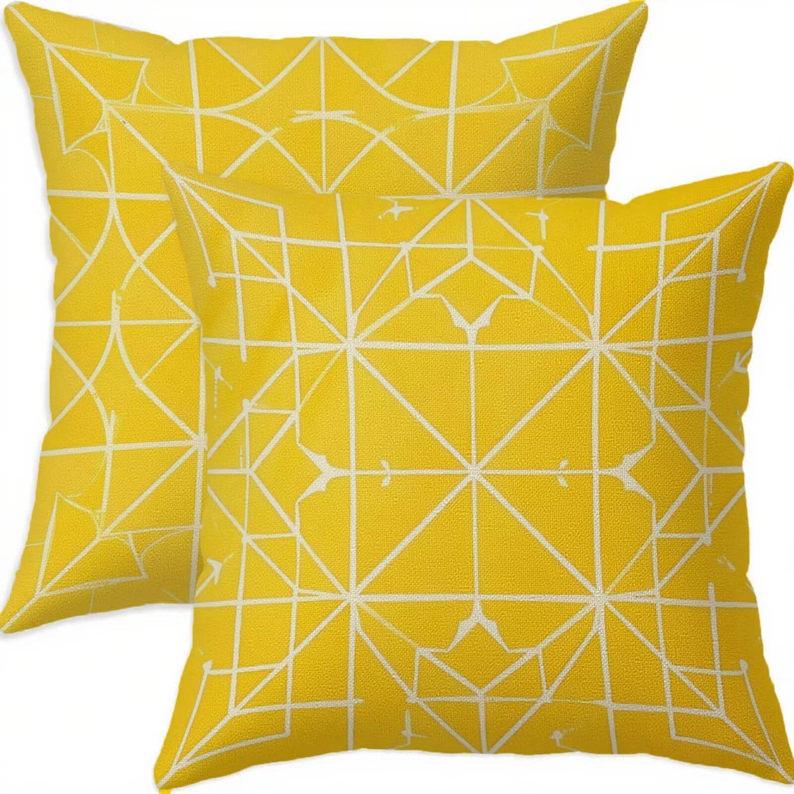 Housse de coussin 65x65 cm lot de 2 jaune motif géométrique en lin imperméable avec zip