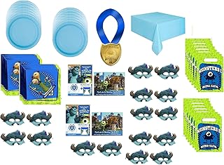 Monsters University Inc Birthday Party Supplies Bundle Pack includes Plates, Napkins, Table Cover, Party Paper Masks, Invitations and Thank You Notes, Favor Loot Bags (Bundle for 16)