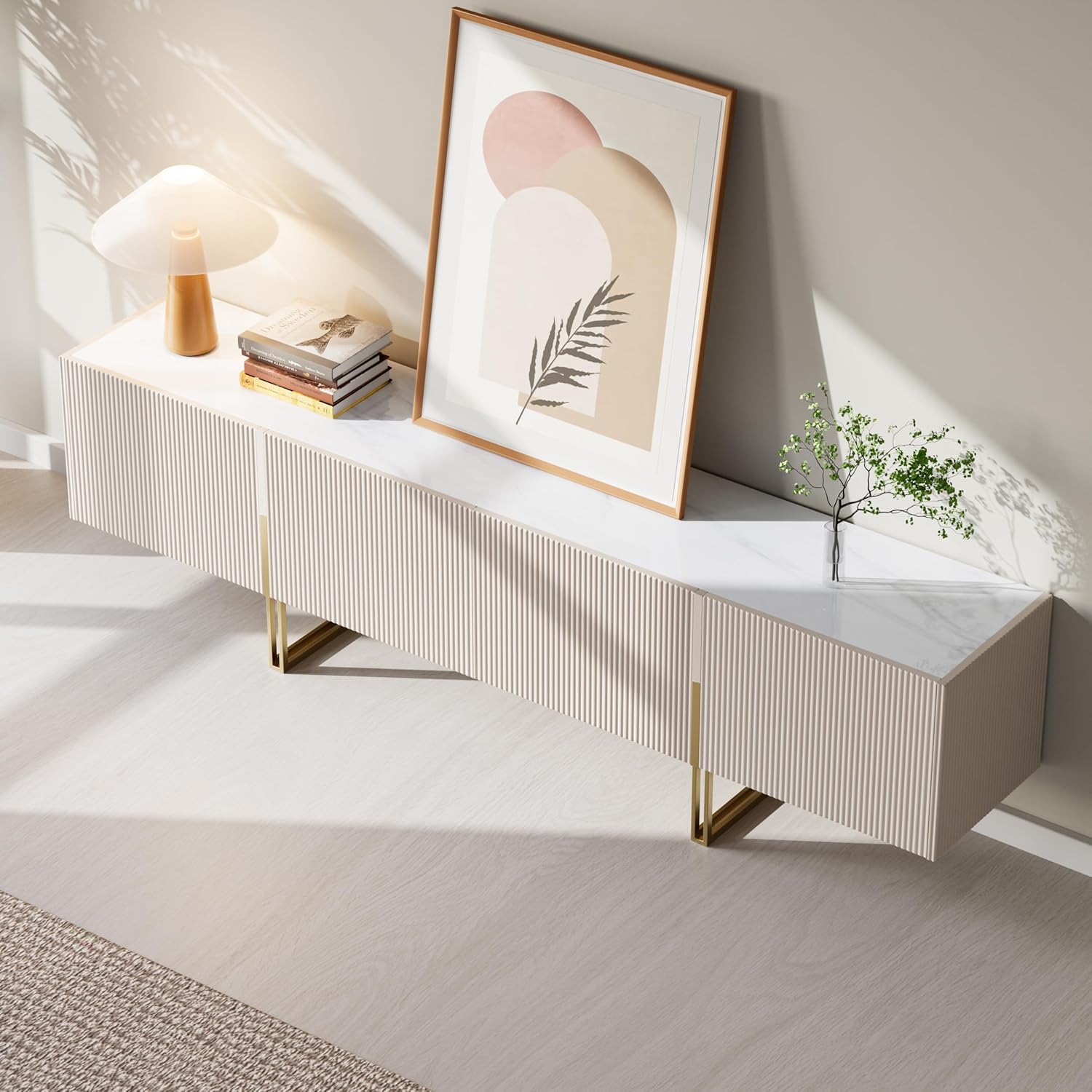 homary Modern TV Stand for TVs Up to 85", Long Entertainment Center with Storage Cabinets TV Console Table for Living Room, Bedroom (Off White, 86.6" W x 17.7" D x 23.6" H)