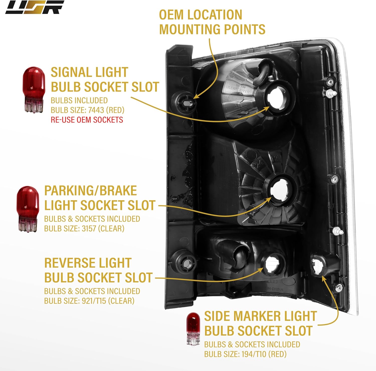 USR UNIQUE STYLE RACING 09-15 Pilot SUV Tail Light - Rear Lamps Pair (Left + Right) Compatible with 2009-2015 Honda Pilot Sport Utility Vehicle All Models LX EX SE Touring (CLEAR LENS w/COLOR BULBS)