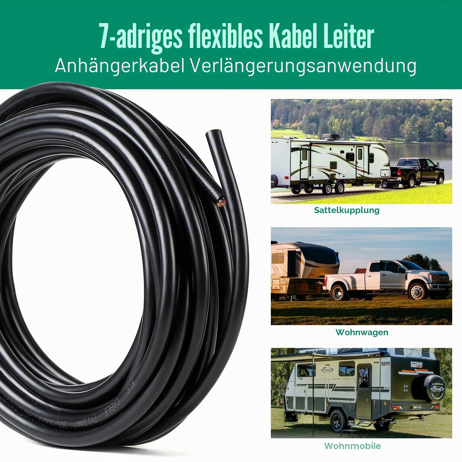 SWAWIS 10m 7 Polig Kabel für Anhänger Fahrzeugkabel 1mm², Kupferkern, Flexible 7 Adrig Anhängerkabel Fahrzeugleitung Rundkabel für LKW KFZ RV Verschiedene Anwendungen