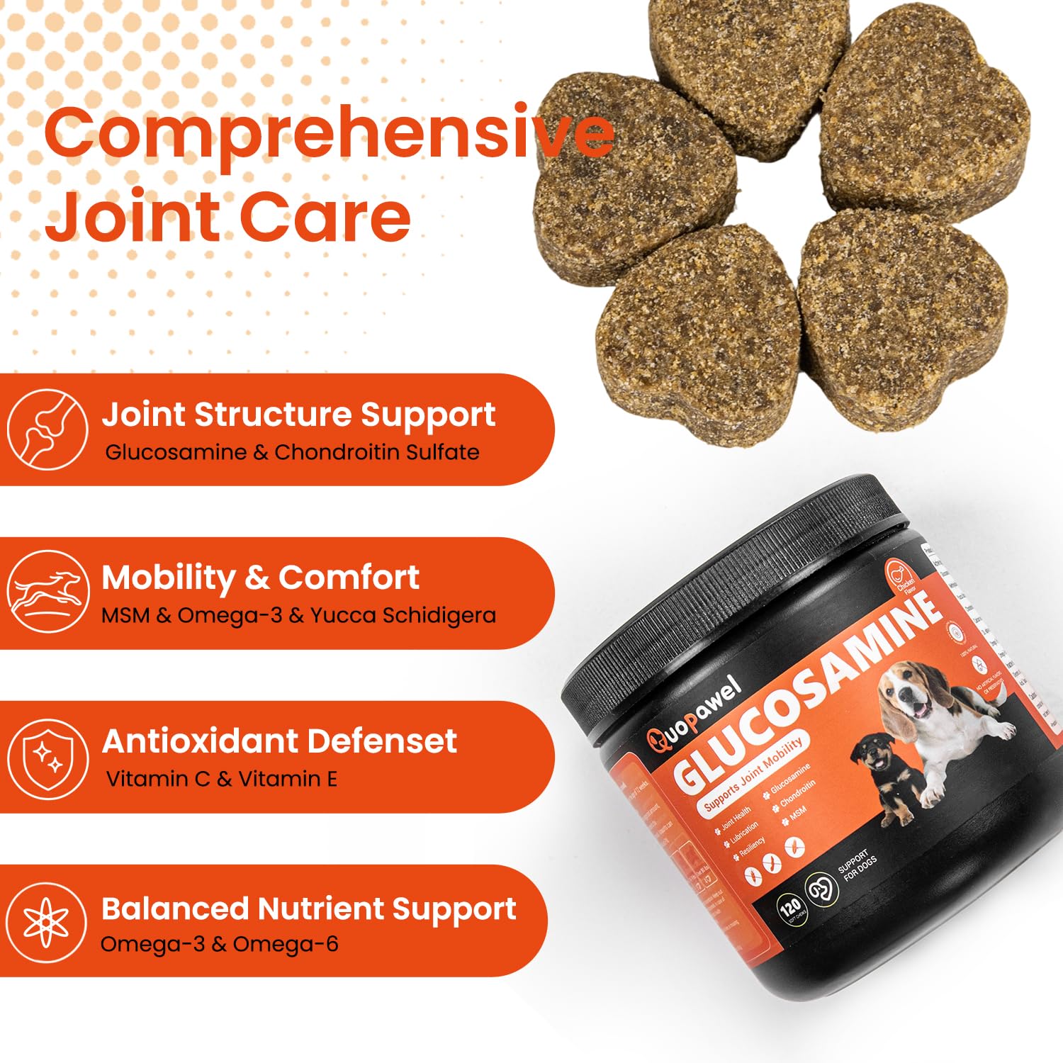 Hip and Joint Supplement for Dogs with Glucosamine, Chondroitin, MSM & Yucca - Glucosamine for Dogs，Joint Pain Relief Chews for Mobility & Discomfort-Chicken Flavor, 120 Count - image 5