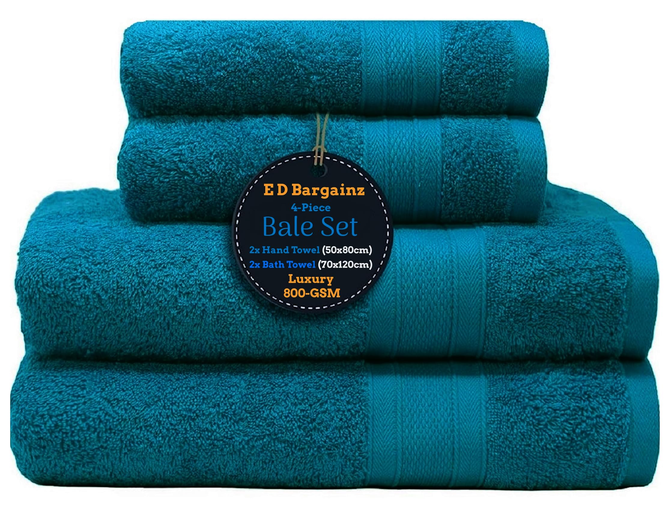EDB Luxury 4 Piece Bale Set Towels 800-GSM Super Soft Egyptian Combed Cotton Ultra Absorbent & Quick Dry Hotel Quality Hand Guest Jumbo Bath Towels (Blue Lagoon)