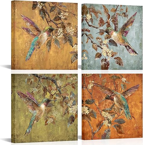 sechars Lienzo decorativo para pared, diseño de colibríes, flores, pájaros, pinturas, decoración de colibrí, para decoración de dormitorio y cocina