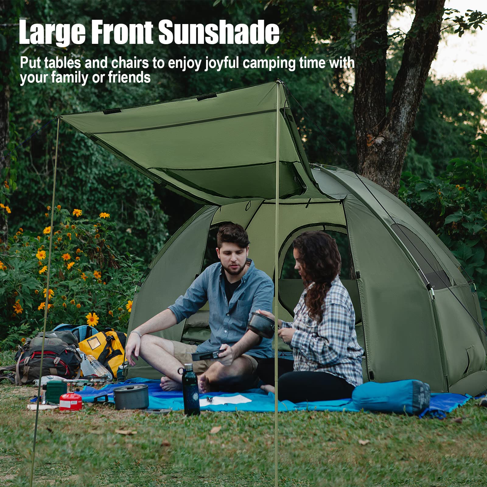 SOARS Feldbett mit Zelt, Campingzelt wetterfest, Campingbett | Campingliege klappbar mit Luftmatratze, Schlafsäcken, Kissen & Rolltasche, Zeltbett für Camping, Picknick, Wandern & Angeln