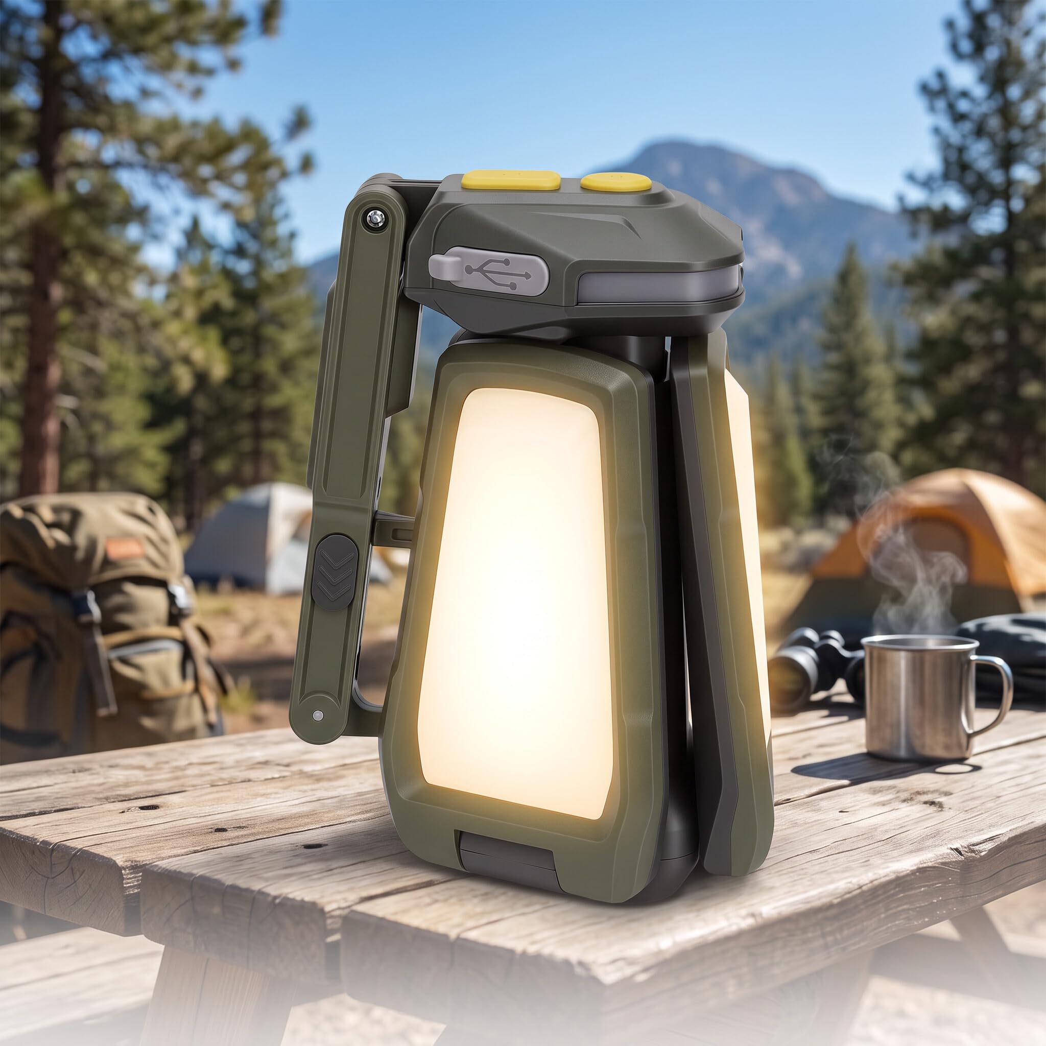 AMONIDA Linterna de Camping LED Recargable 2000 Lm (Linterna de camping | con Cabezal Ajustable con Inclinación de 160° Batería de 4000 MAh Base Magnética Impermeable IP54 para Emergencias de