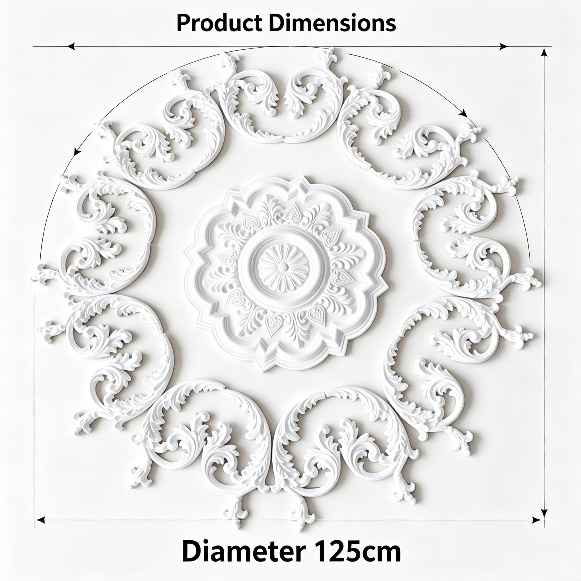 125cm Rosone Lampadario Soffitto Bianco Polistirolo Decorativo | Medaglione del Ventilatore Rotonda Moderno per Pareti Portalampada