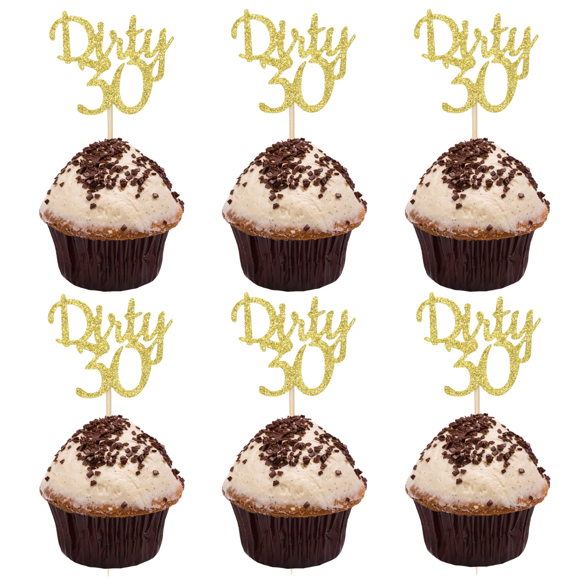 Sumerk 24PCS Glitter Gold Dirty 30 Cupcake Toppers 30th Birthday Cupcake Picks 30 Cupcake Toppper Party Decoration Supplies