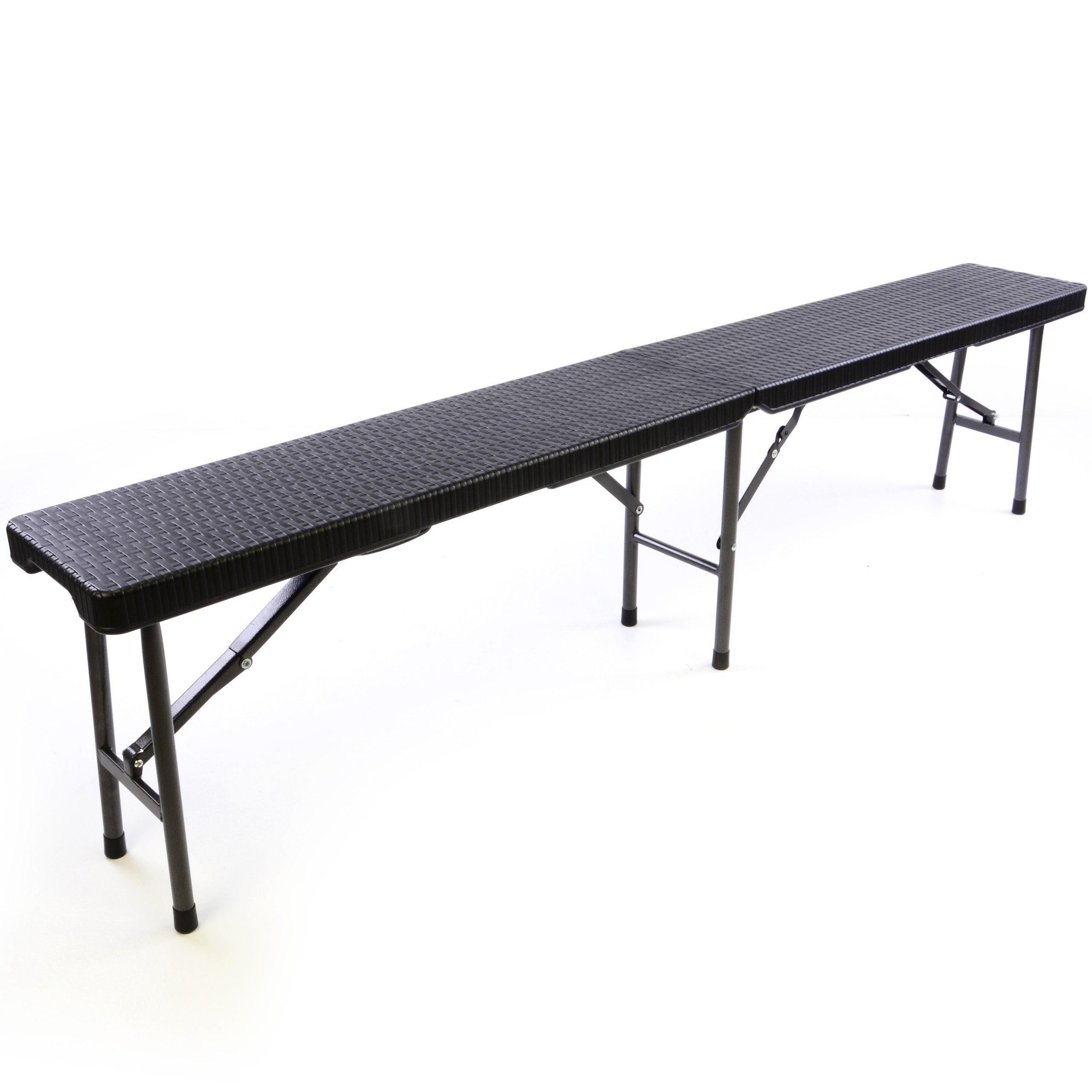 Nexos Trading Partybank 2er Set Klappbank Rattan-Optik 180 x 25 x 43 cm Bierbank bis 200 kg Gartenbank Garnitur robust stabil wetterfest Farbe wählbar weiß schwarz braun (schwarz)