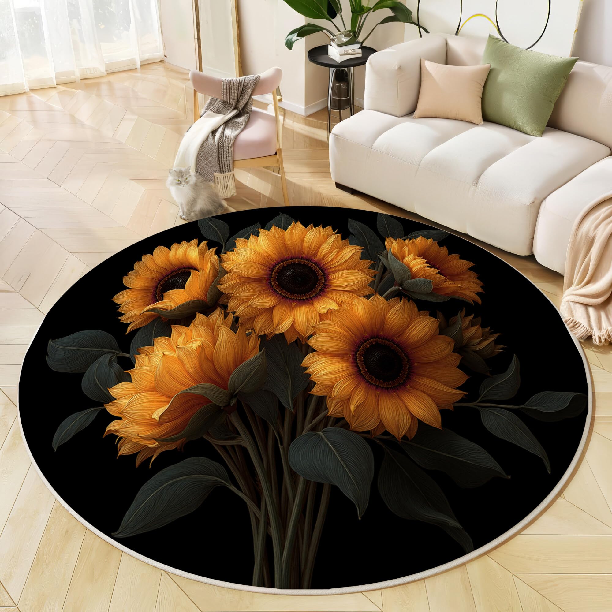 Tapis doux poils courts motif tournesol lavable en machine 120cm