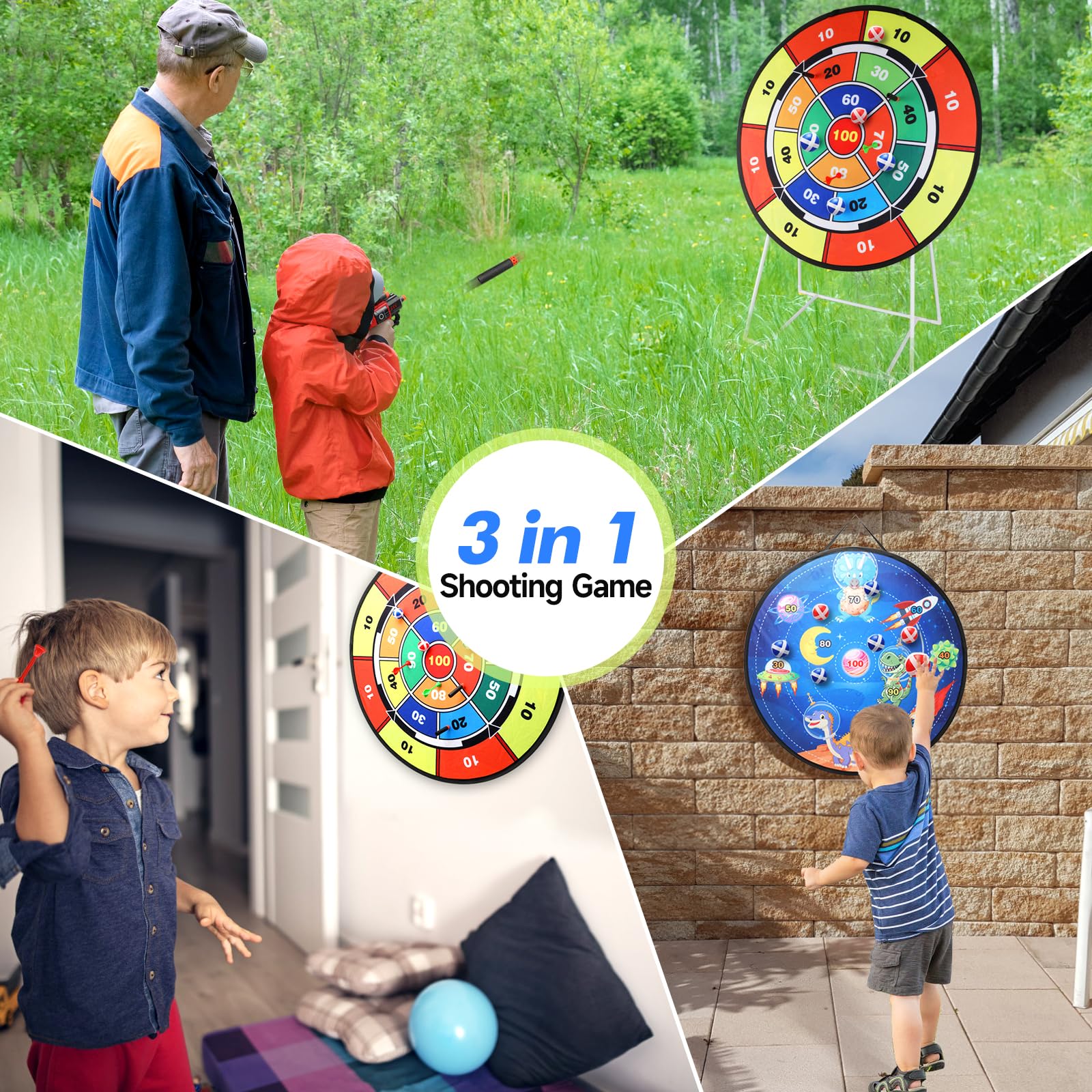 Jeu De Fléchettes Velcro Pour Enfants - Cible Réversible, 12 Balles Adhésives, 6 Fléchettes - Jeu D'intérieur/extérieur