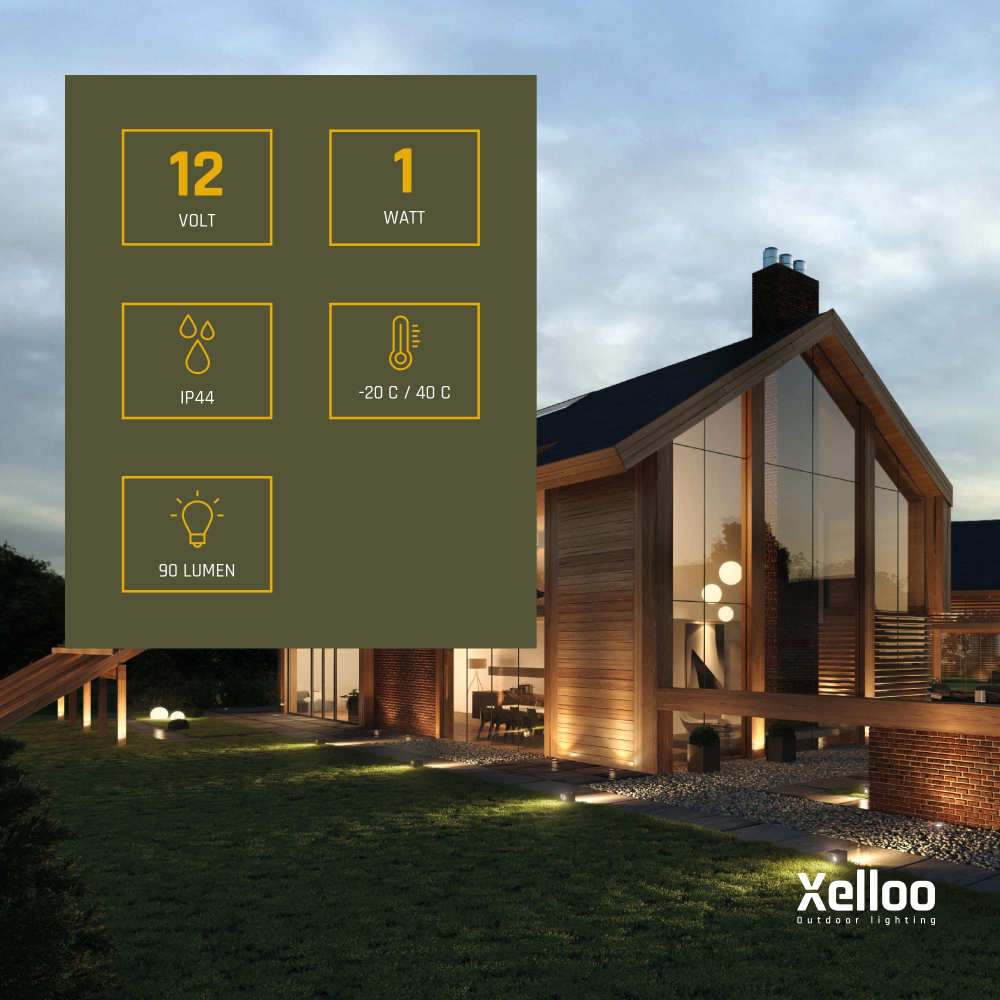 Xelloo® Oświetlenie ogrodowe ROZ, 12 Volt, 1 szt. oprawa dekoracyjna 1W LED warmwhite z kołkiem uziemiającym, wodoodporna (IP44) i z praktycznym przyłączem przesuwnym