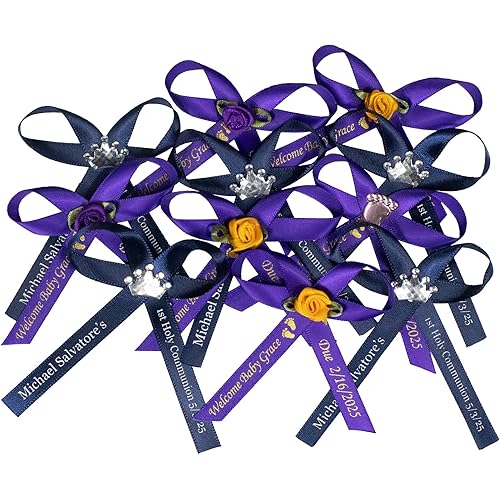 Customized Name Ribbon Bows 30 50 100 Pcs for Weddings, Baby Bridal Showers & Birthdays, Custom Party Favors with Personalized Cut Ribbons & Secure Safety Pins