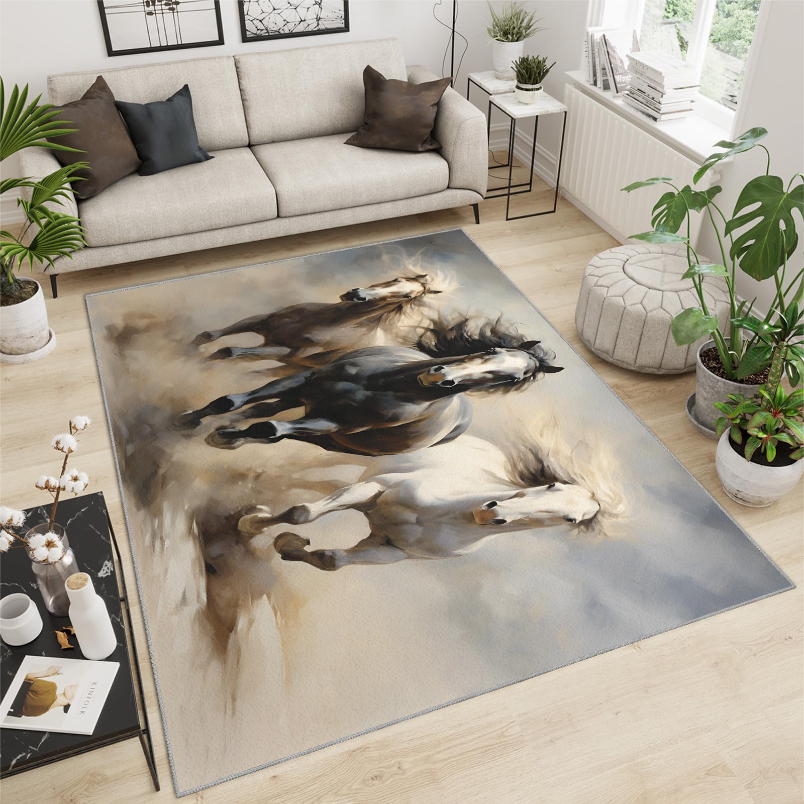 Horse Rug for Kids Bedroom - Horse Herd Rugs for Living Room, Fierce Animals Area Rug, Non-Slip Washable Decorative Carpet 70x140cm โ image 1
