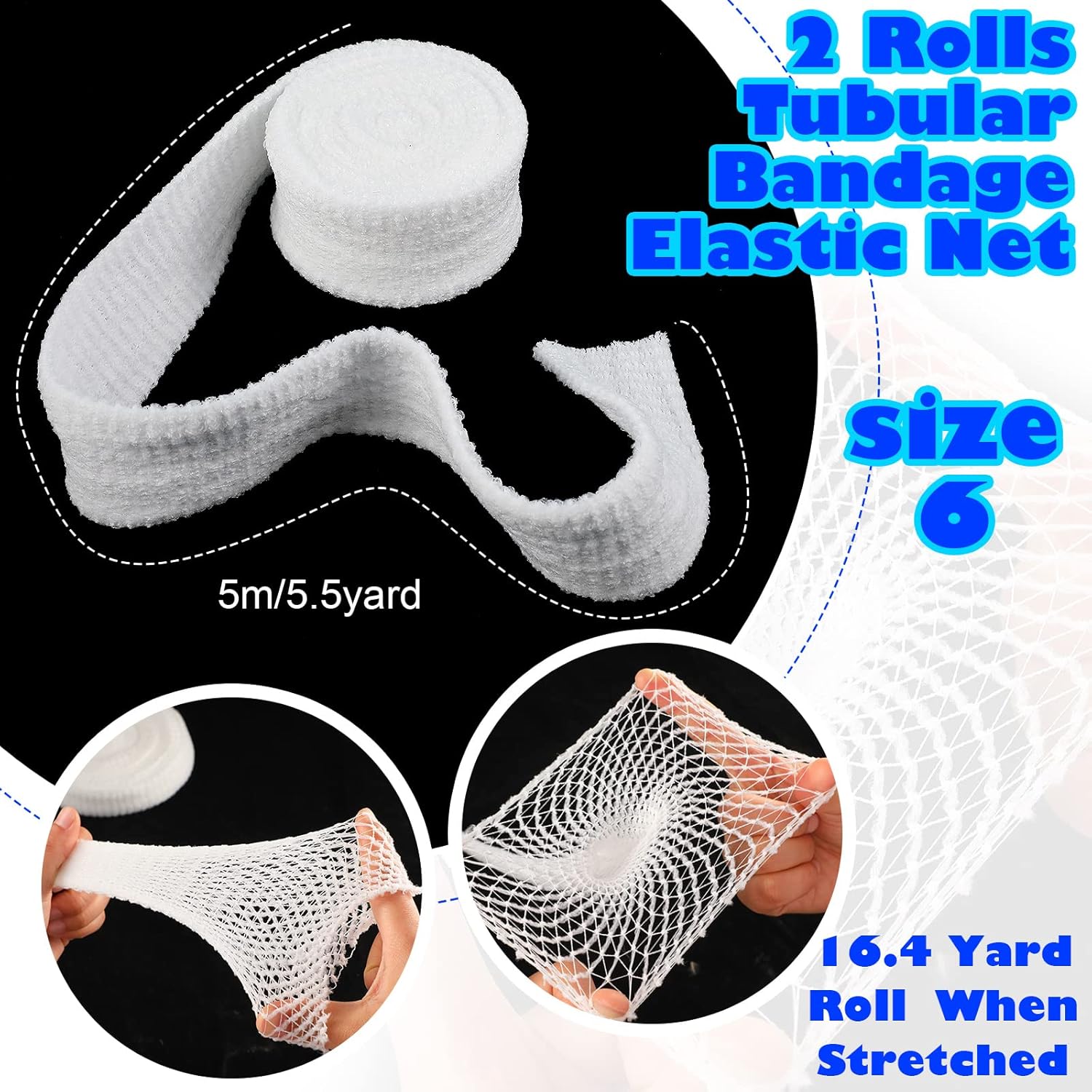 2 Rolls Tubular Bandage Elastic Net Wound Dressing Elastic Dressing Retainer Tubular Elastic Gauze Bandage for Wound, Without The Use of Adhesive Tape (6/16.7 Inch x 16.4 Yard Stretched) : Industrial & Scientific