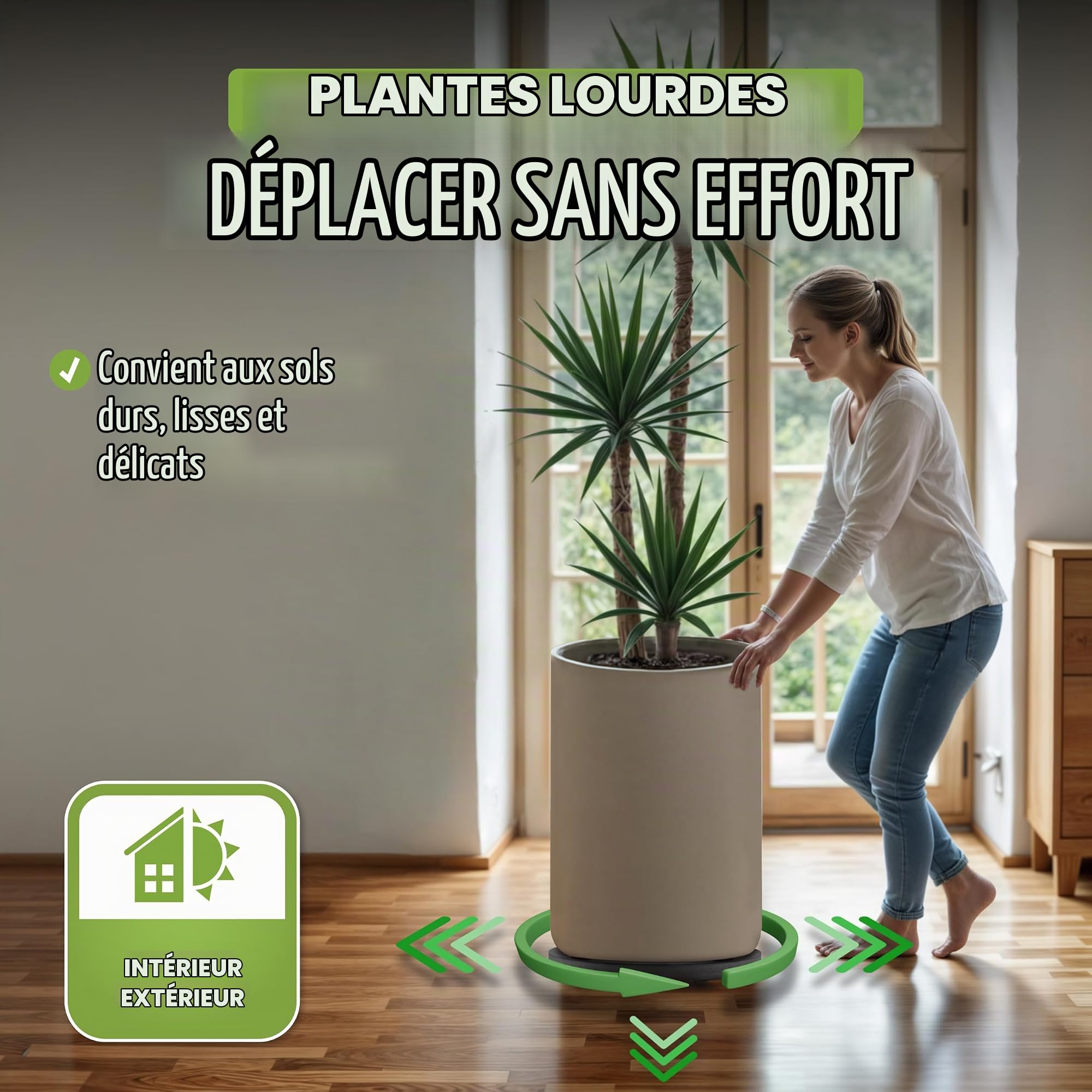 Pflanzwerk® Jardinière Porte Plantes*ULTRAPLAT Designer sous-vases à roulettes* Ø28cm pour Tous Les Pots et bacs à Fleurs *Design breveté* *capacité de Charge 120KG* *Made in Germany*