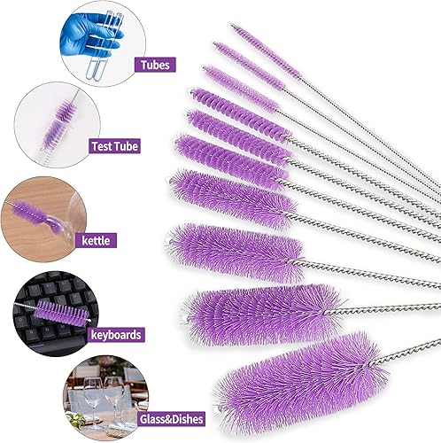 Vista 55 de CiaraQ Cepillos de limpieza de botellas, juego de cepillos de tubo de nailon de 8 pulgadas, limpiador para botellas de cuello estrecho, tazas