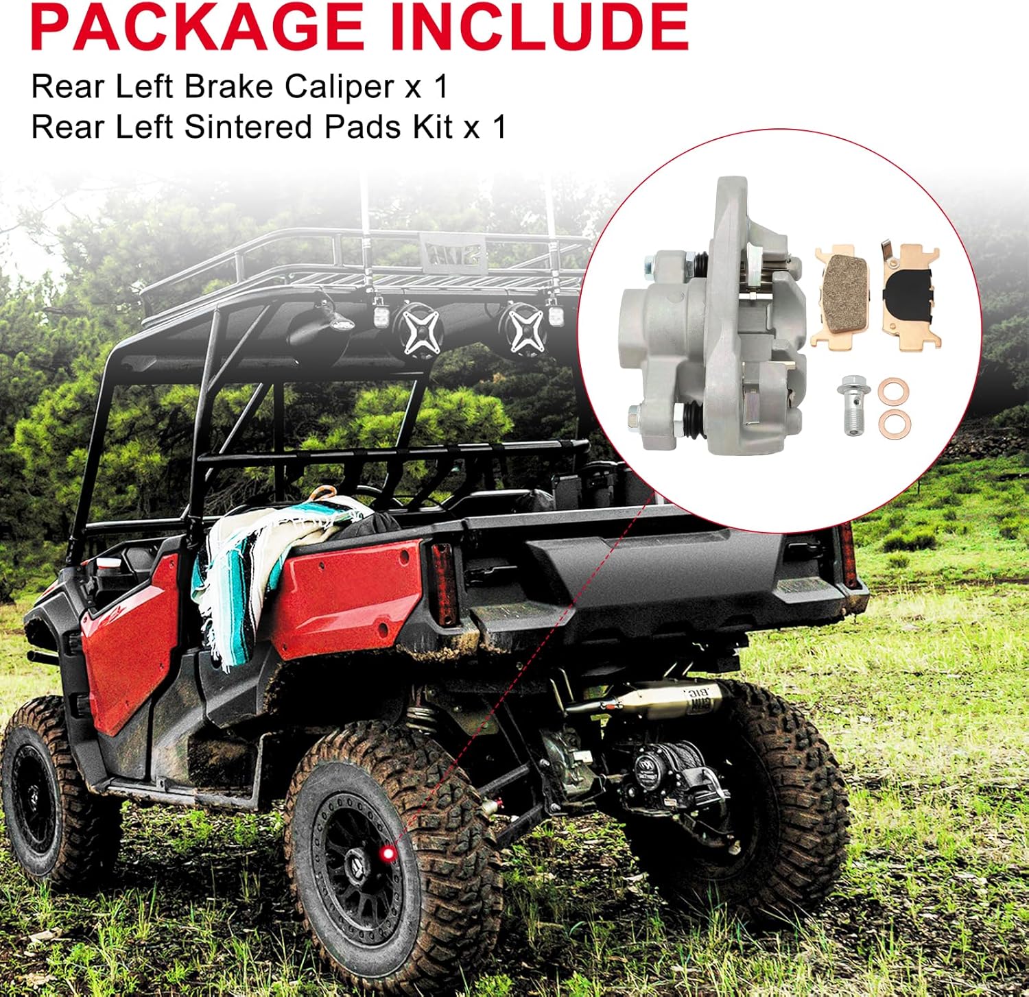 M MATI Rear Left Brake Caliper & Sintered Pad Kit for Honda Pioneer 1000 Talon 1000 1000X 1000R SXS1000 2016-2023 with Sintered Pad Kit 43150-HL4-A01 43150-HL6-A01