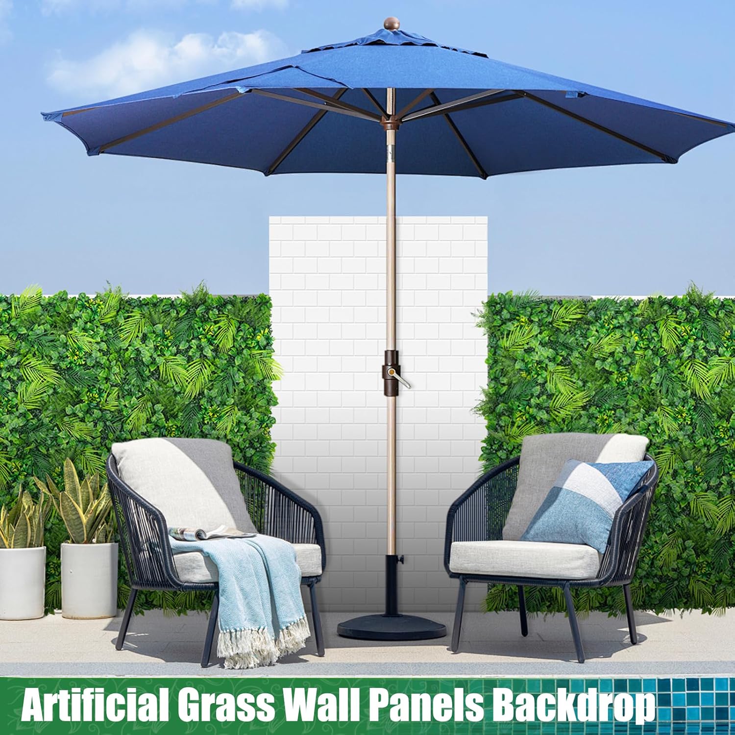 Artificial Plant Wall Panels, 20"x20" 16PCS Faux Grass Backdrop with UV Resistant Fern Leaves, Green Wall Decor for Outdoor Indoor Patio Garden Backyard