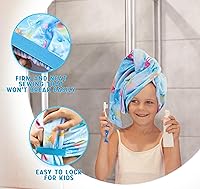 Vista 4 de WAWSAM Paquete de 2 toallas de secado de cabello para niños, toalla de microfibra para el cabello para niñas, gorro de pelo de secado rápido con Azul