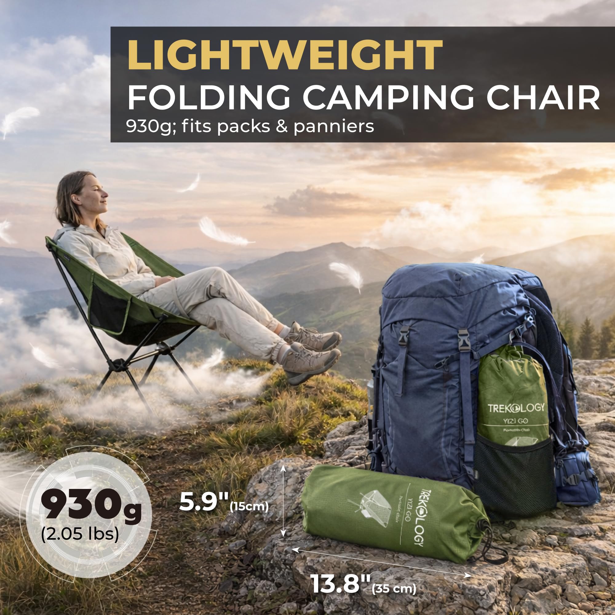 TREKOLOGY Lekki Krzesełko Kempingowe Yizi Go 2026 - Składane i Przenośne Krzesło Kempingowe - Rama Aluminiowa Ultralight Camp Chair - do Backpackingu, Wędrówek, Wędkowania, Plaży, Trekkingu