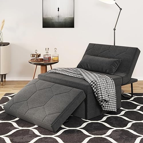 FiveWillowise Sofá cama, sillón cama con almohada, otomana convertible 4 en 1 multifunción con respaldo infinitamente ajustable, sofá cama para sala