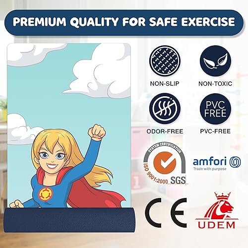 Miniatura 2 de Alfombrillas de yoga prémium para niños con correa de transporte, 60 x 24 pulgadas, alfombrillas antideslizantes de primera calidad con divertidos