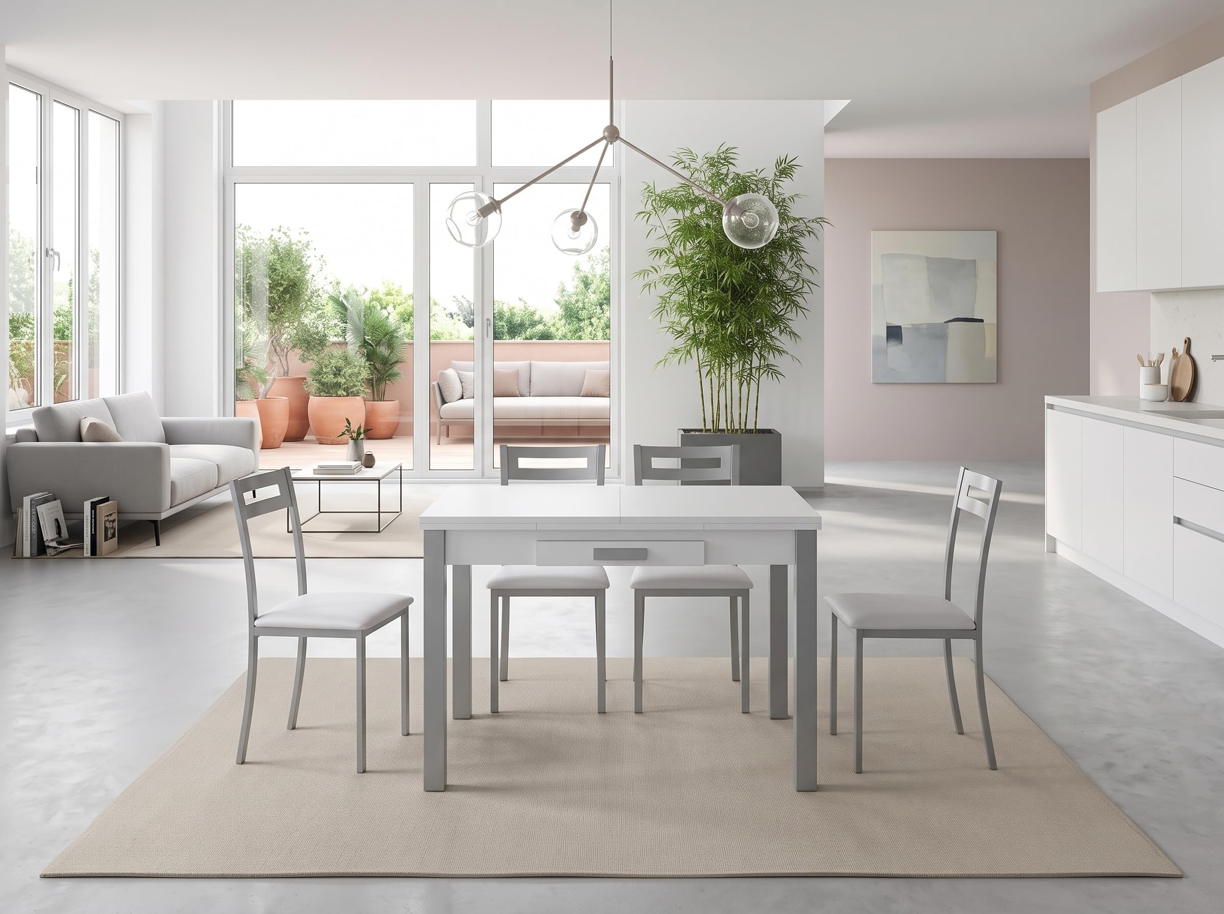 MOMMA HOME Mesa Cocina Extensible - Mesa Comedor Extensible, Mesa Plegable, Mesa Plegable, Mesa Comedor Modernas Extensibles, Color Blanco/Plata, SILANTA, Medidas 100/160x60x76 cm