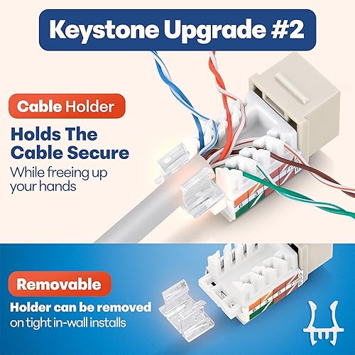 Miniatura 253 de Everest - Paquete de 50 conectores Keystone RJ45 Cat6 en ángulo de 45°, color blanco, conectores RJ45 hembra de perfil delgado, conector Keystone