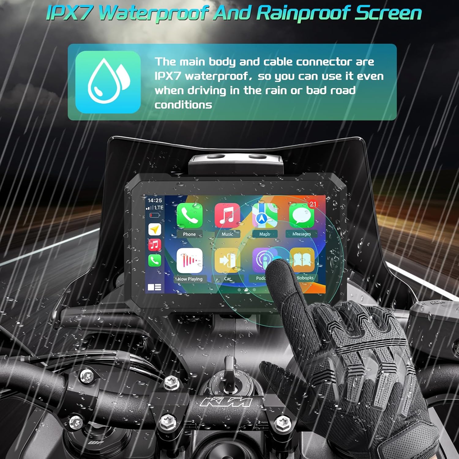 KAOLALI 7 Inch Motorcycle GPS Navigator, Universal IPX7 Waterproof Touch Screen GPS Portable Navigation System with CarPlay/Android Auto for Motorbike