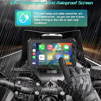 KAOLALI 7 Inch Motorcycle GPS Navigator, Universal IPX7 Waterproof Touch Screen GPS Portable Navigation System with CarPlay/Android Auto for Motorbike