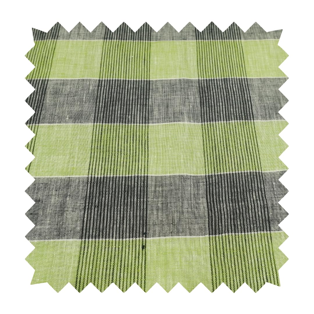 tessitura monti Linen Shirt Fabric, 1.6 Metre, Checkered Pattern, Grey Green Black, Unstitched-picture-18