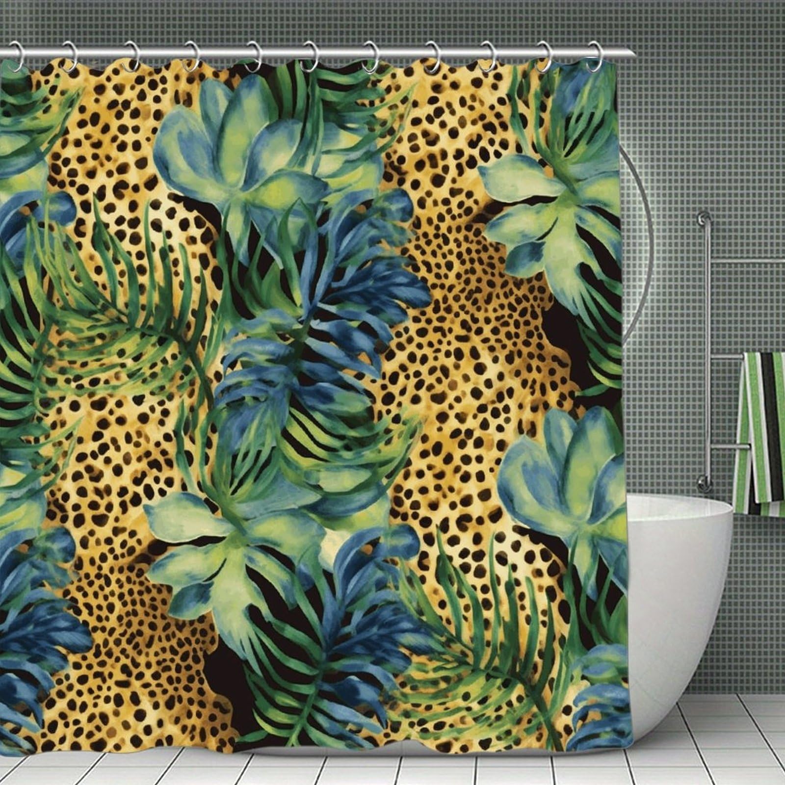VstaDank Print Animal Leopard Print Jungle Bath Curtain Elegant Heavy Duty Shower Curtains 70x70 in Rustic Farmhouse Cloth Shower Curtains Neutral Modern Bath Curtain for Bathroom