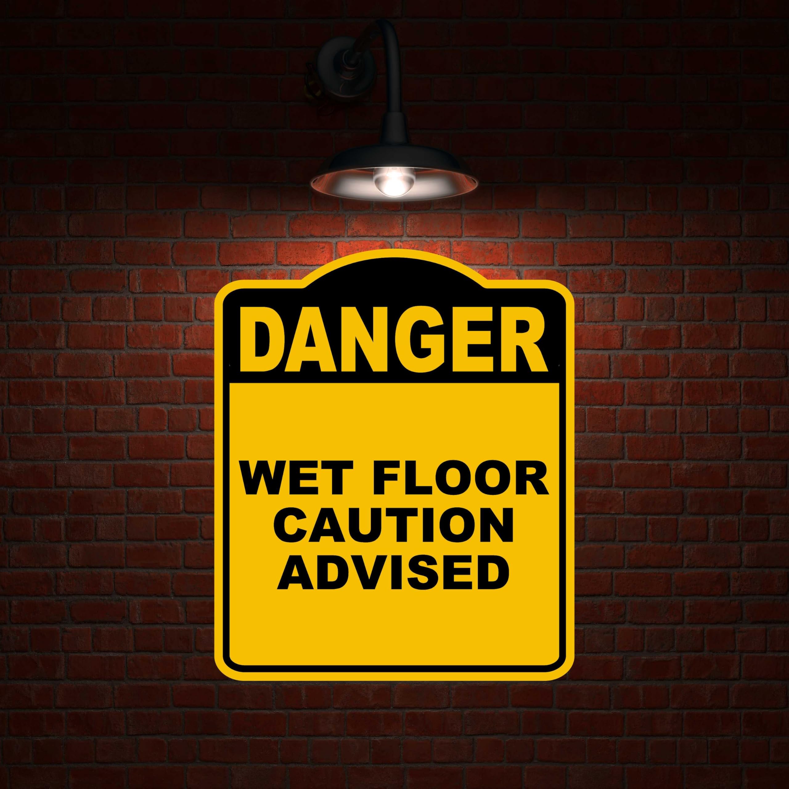 WET FLOOR CAUTION ADVISED Danger Yellow Black Aluminum Composite Sign 8.5 x 10 inches