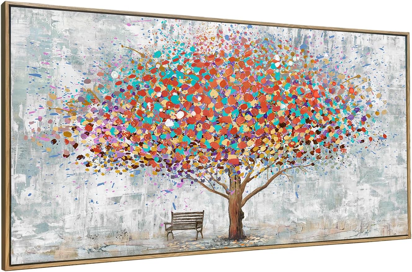 - WKH71175 Tree Wood framed Wall Art Canvas Prints Wall Art Abstract Colorful Tree Landscape Modern Artwork for Living Room Bedroom Office Home Wall Decoration Decor