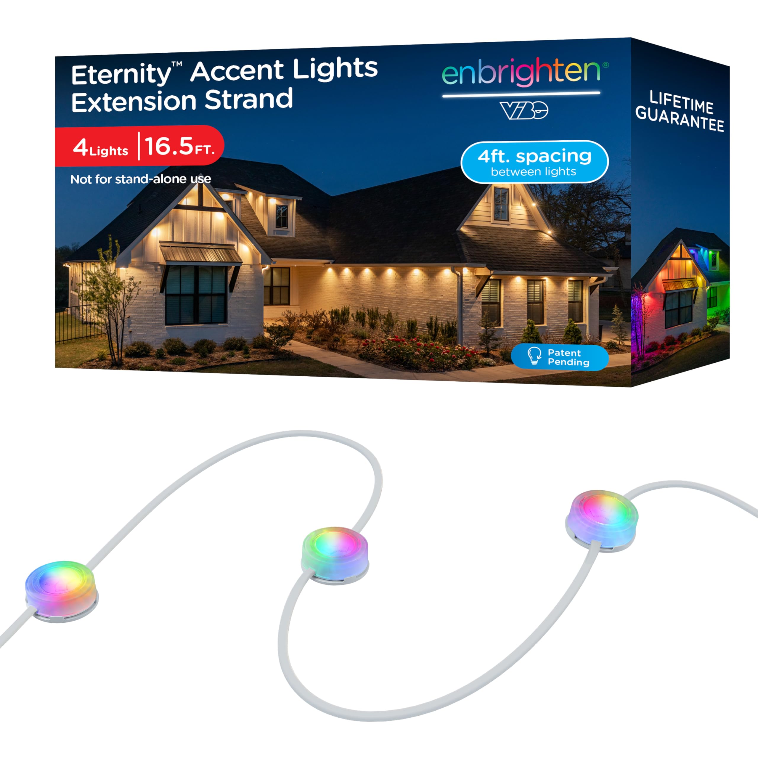 Enbrighten Vibe Eternity Accent Lights Extension Only, 16.5ft with 4 RGBWIC LEDs, Not for Standalone Use, Enbrighten 50ft or 100ft Eternity Accent Lights Needed, Extendable Up to 150ft, 85717