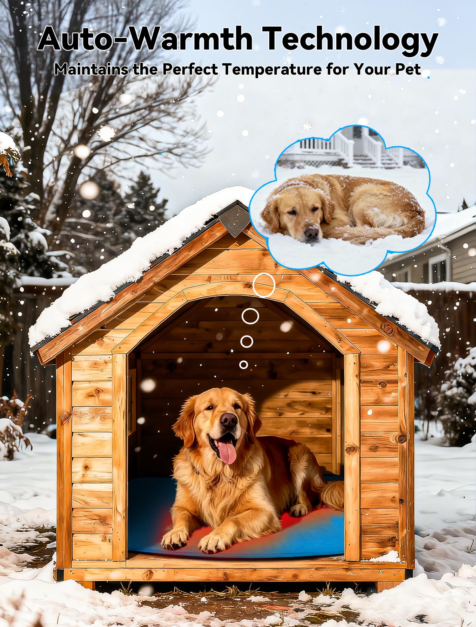 Outdoor-Heizkissen für Hunde und Katzen, mehrere Größen, wasserdicht, beheizt, für draußen, Haustier-Heizmatte, Decke mit kaufester Kordel für Senioren, Hunde, Katzen, Haus, Welpenkiste, Blau, 61 x