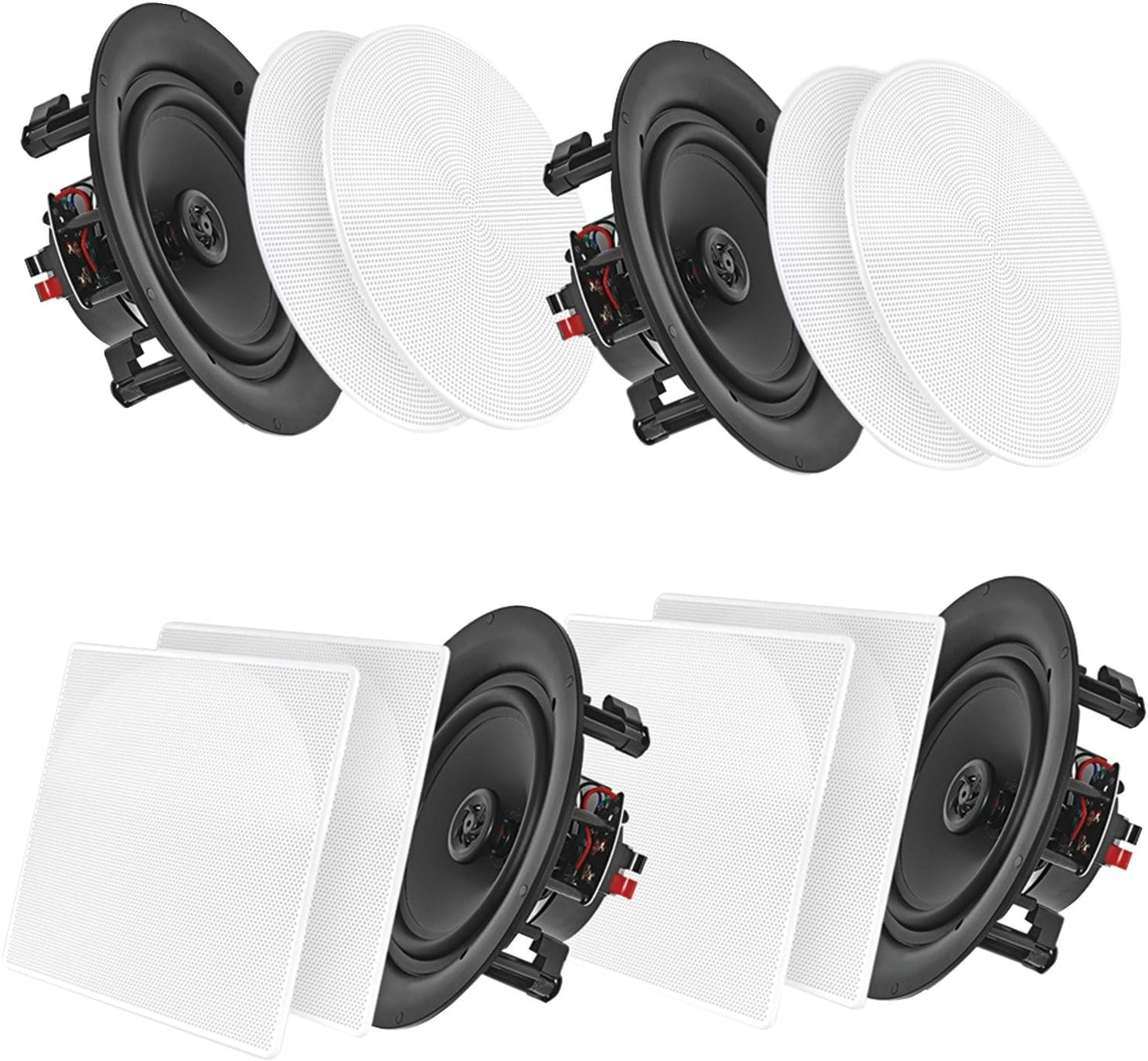 Pyle 8” 4 Bluetooth Flush Mount - In-wall In-ceiling 2-Way Speaker System Quick Connections Changeable Round/Square Grill Polypropylene Cone & Tweeter Stereo Sound 4 Ch Amplifier 250 Watt - PDICBT286