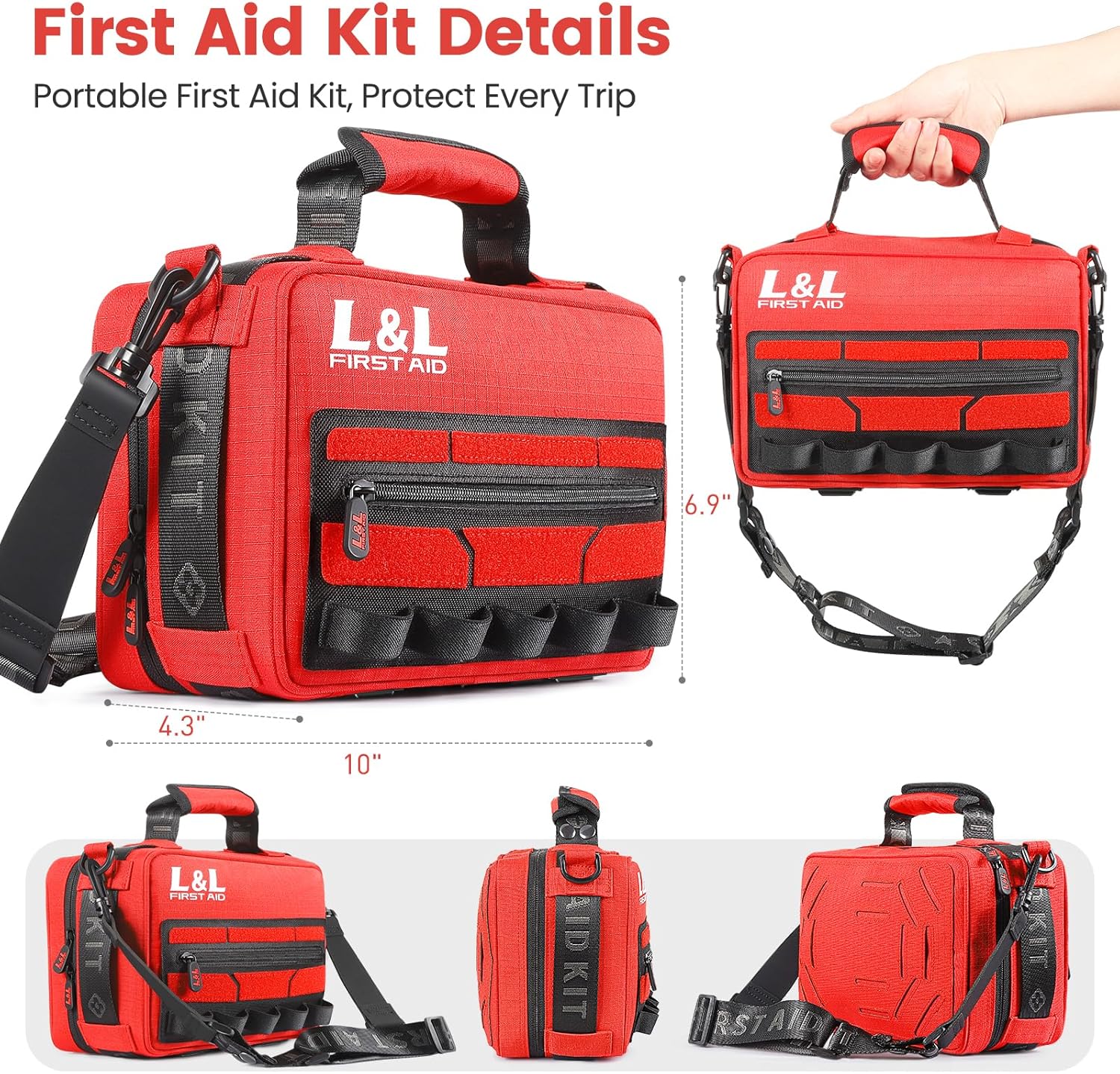 First Aid Kit for Car Home Travel Businesses,450 Piece Survival Gear First Aid,Large First Aid Kit Survival,Waterproof Emergency Medical Kit for Outdoor Vehicles Camping Hiking Boating Office(Red)